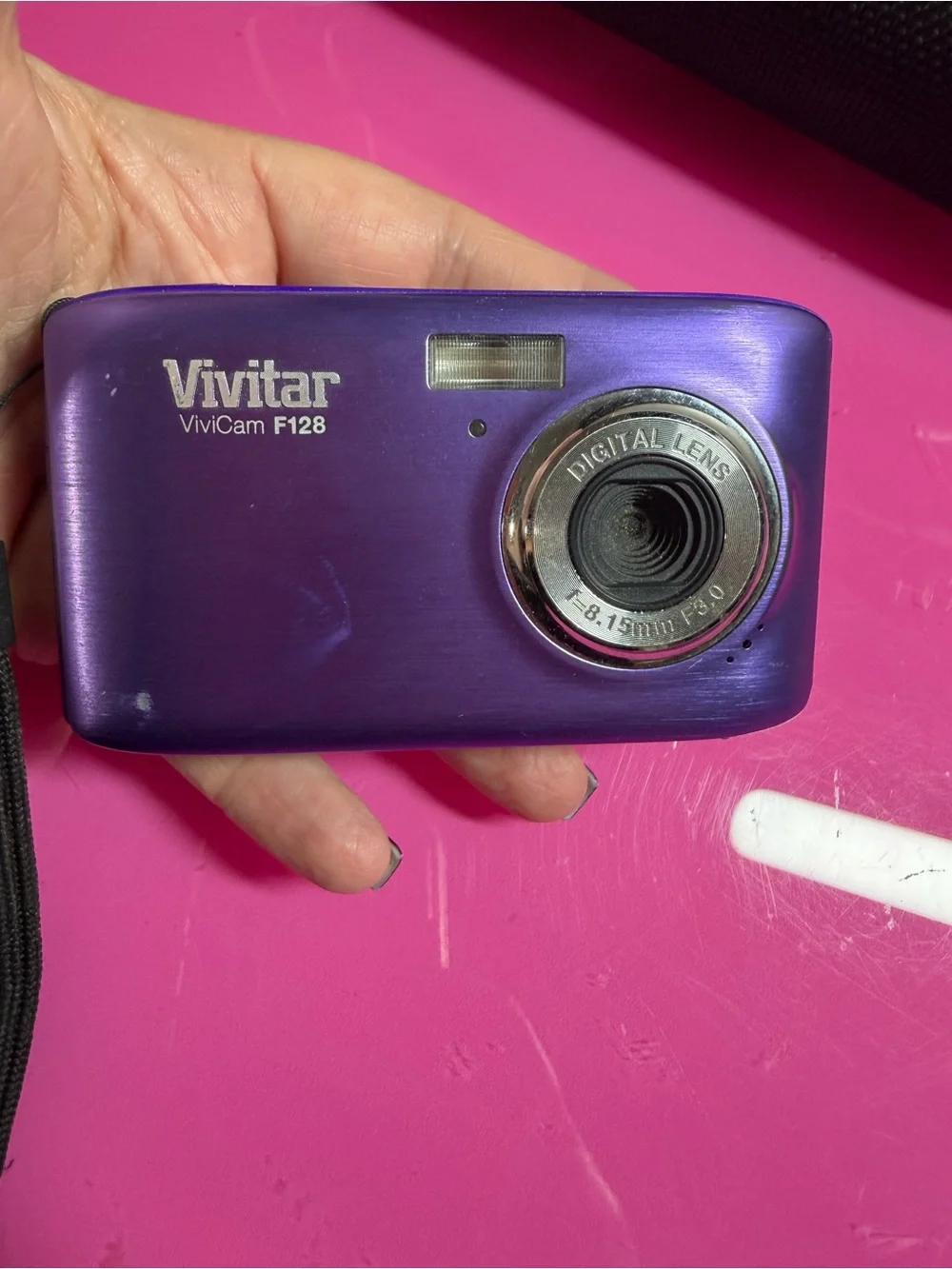 Vivitar ViviCam F128 Purple Compact Digital Camera and SD card